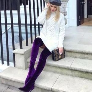 High thigh velvet boots